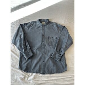 Cabela's Mens XL Denim Band Collar Button Up Long Sleeve Work Shirt